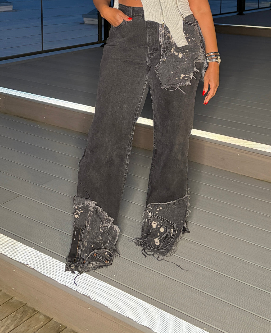 Custom One sided denim split bottom jeans - The Vault by Sacha