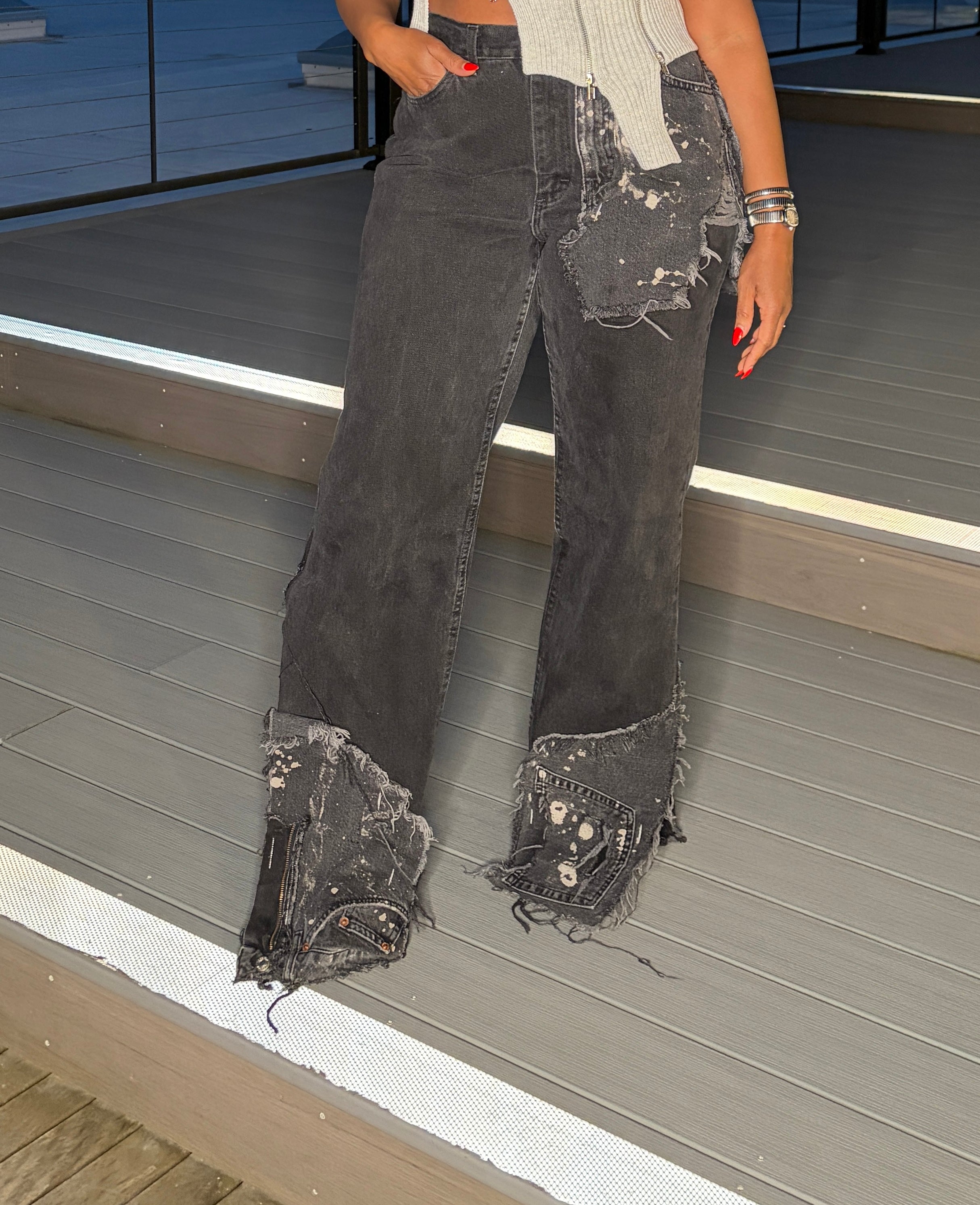 Custom One sided denim split bottom jeans - The Vault by Sacha