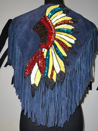 Sequin Chief Suede Fringe Poncho
