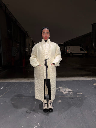 Quilted kimono coat with scarf