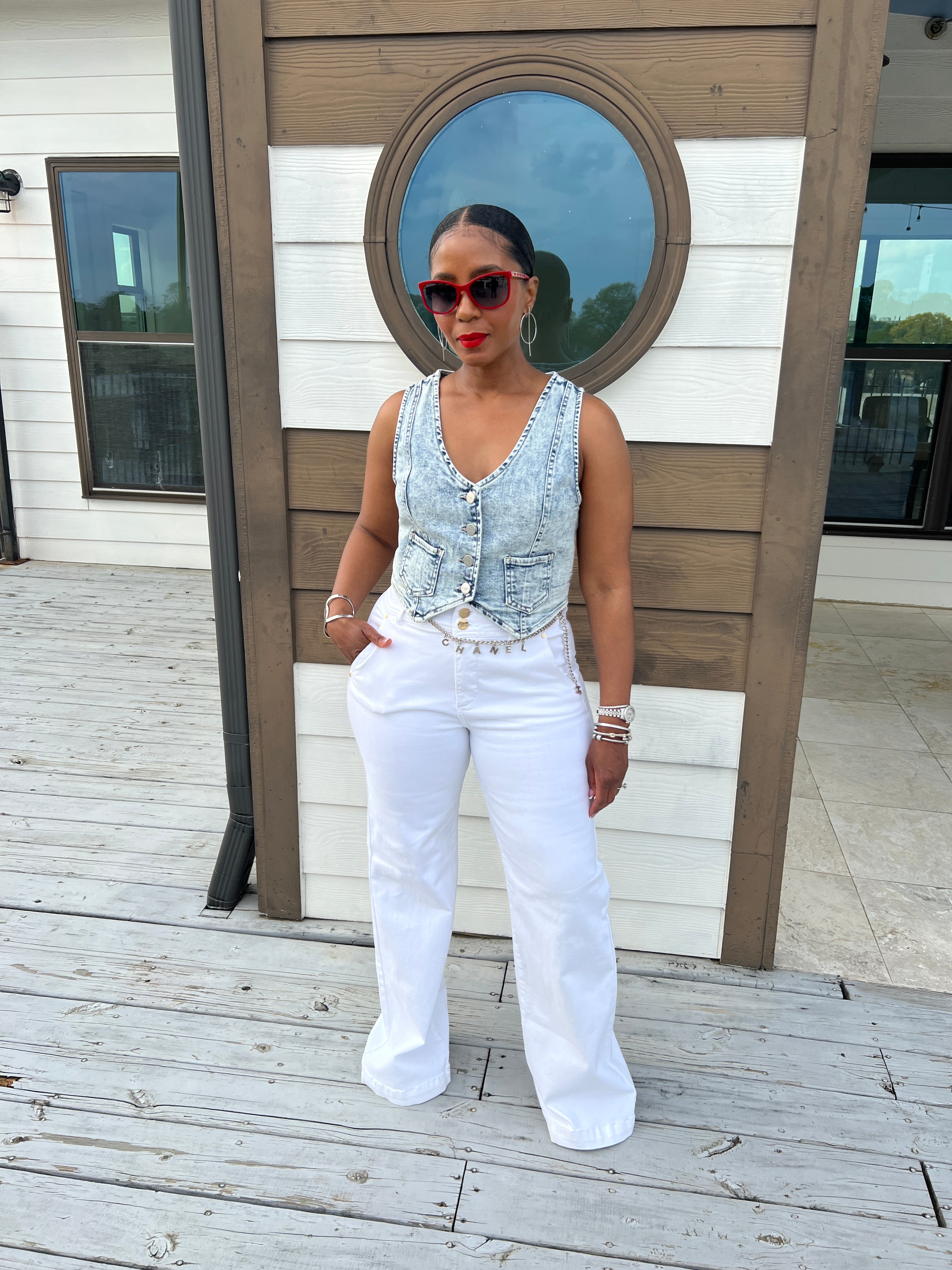 Cropped stone wash denim vest - The Vault by Sacha