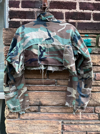 Custom Camo Frayed Patch Crop Jacket - The Vault by Sacha
