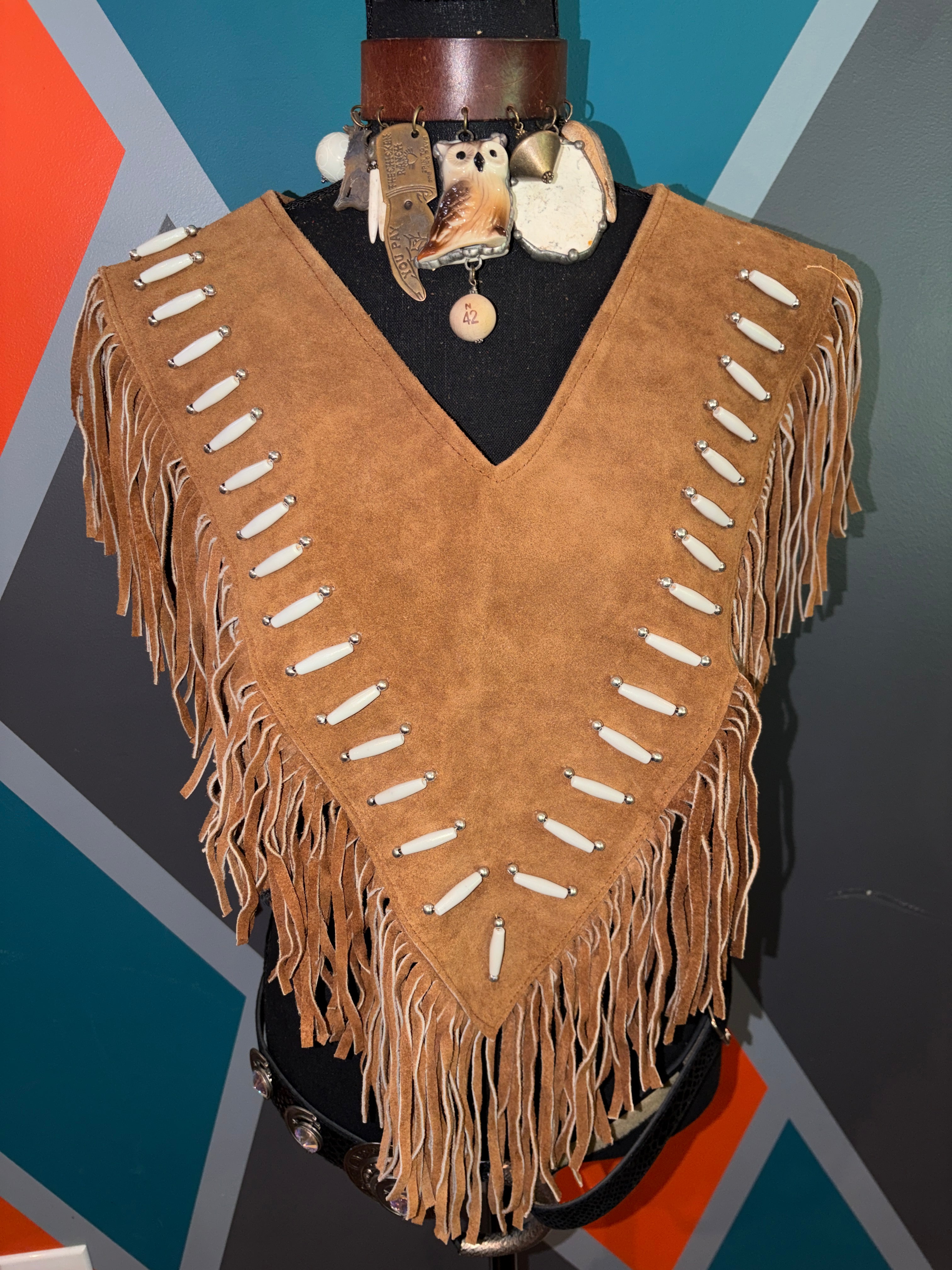 Buffalo bone Suede Poncho