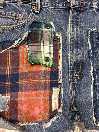 Custom Denim Orange Plaid Shorts | Size 36 (13/14)