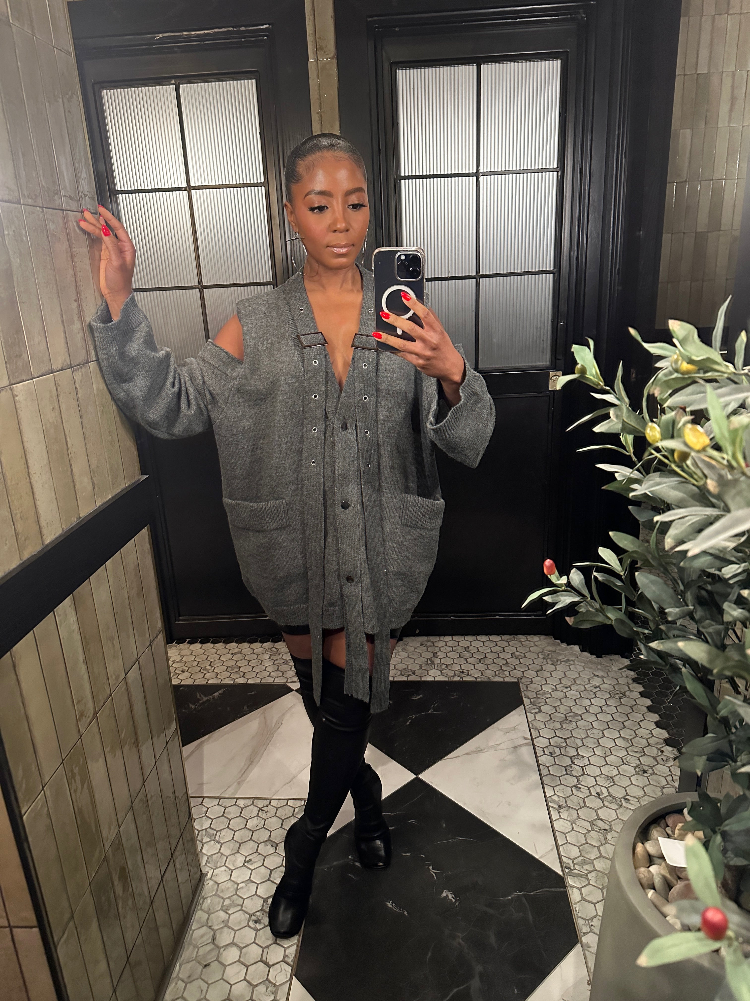 Grey Cold Shoulder Buckle Cardigan - The Vault by Sacha