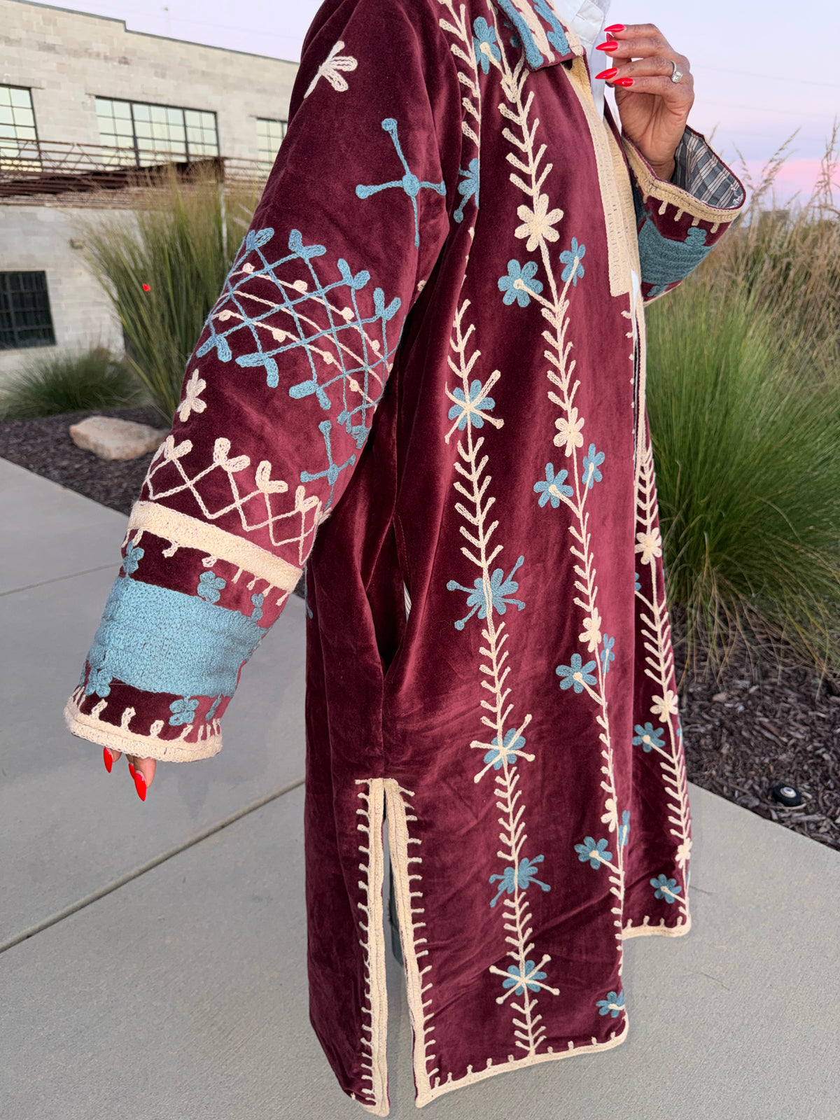 The Bordeaux embroidered duster