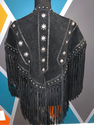 Embellished Studs Fringe Poncho