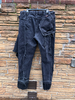 Custom Button Fly Gray Frayed Jeans