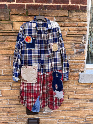 Custom Multi Plaid Lace Footsteps Duster