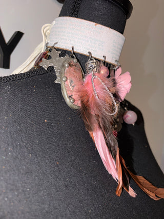 Butterfly Pink Feathers Handmade Leather Choker