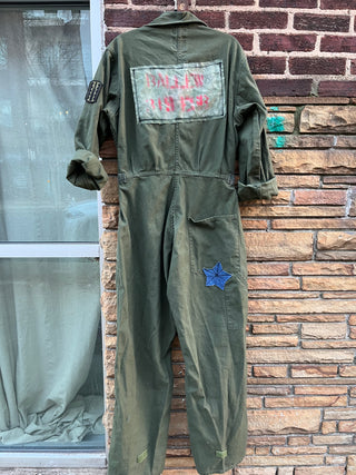 Custom Denim Stars Patchwork Utility Jumpsuit