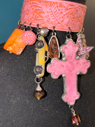 Pink Antique Cross Handmade Choker