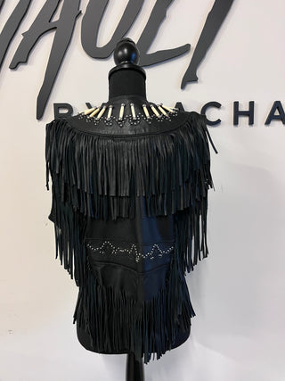Studs & Fringe Leather Vest