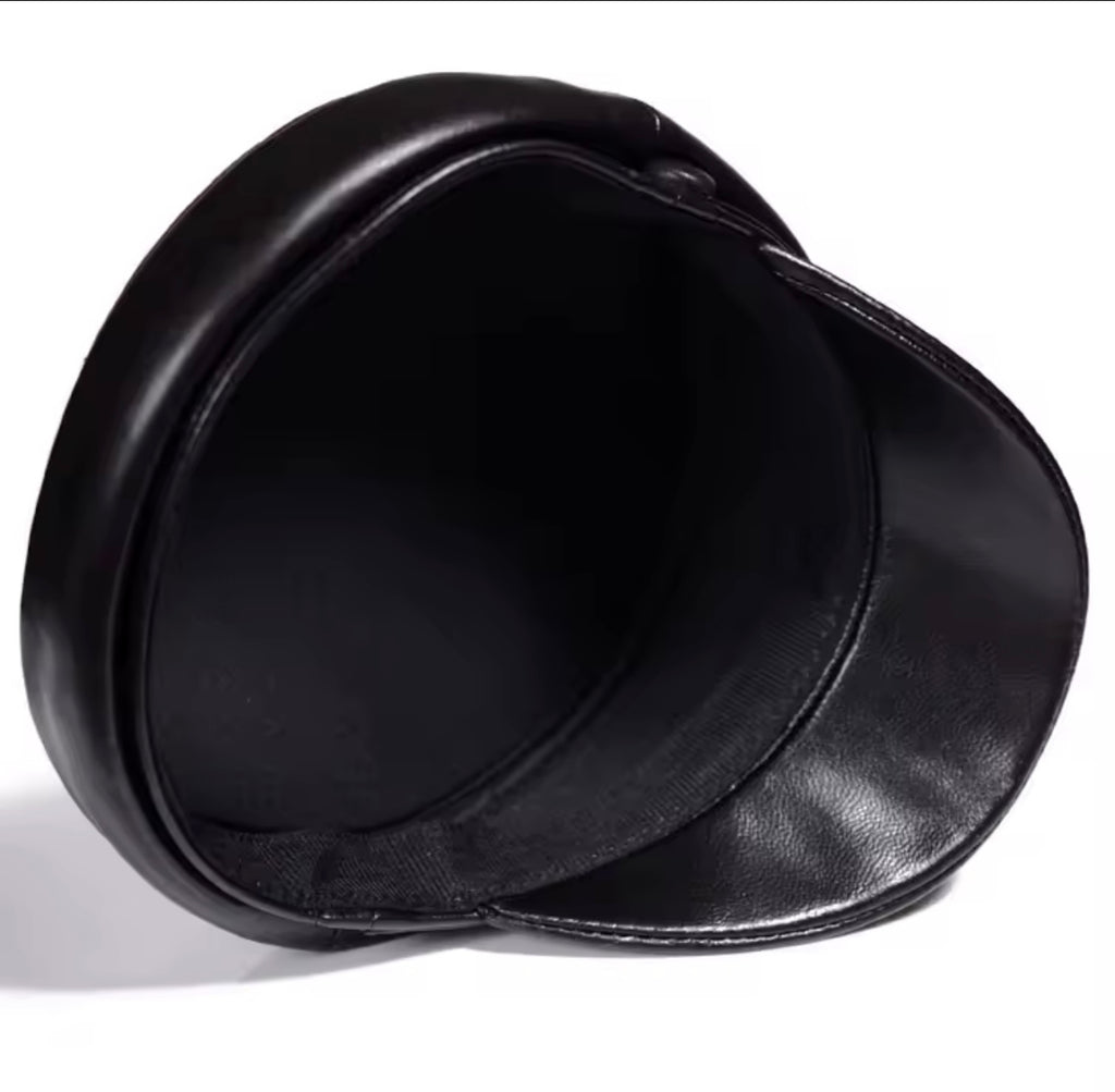 Genuine Leather Midnight News Boy Cap Hat - The Vault by Sacha