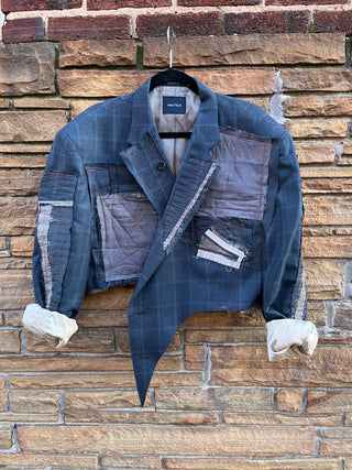 Custom Nautica Block Pinstripe Patchwork Crop Blazer