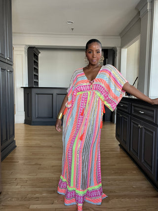 Flirty Fluorescent Striped Maxi Dress