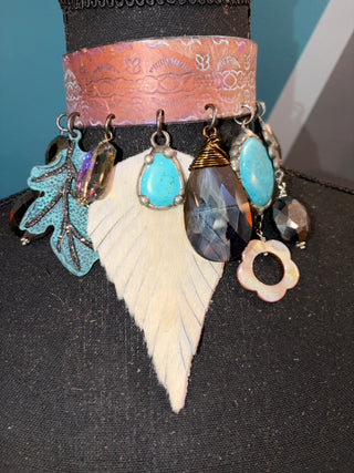 Feather Turquoise + Crystals Handmade Choker