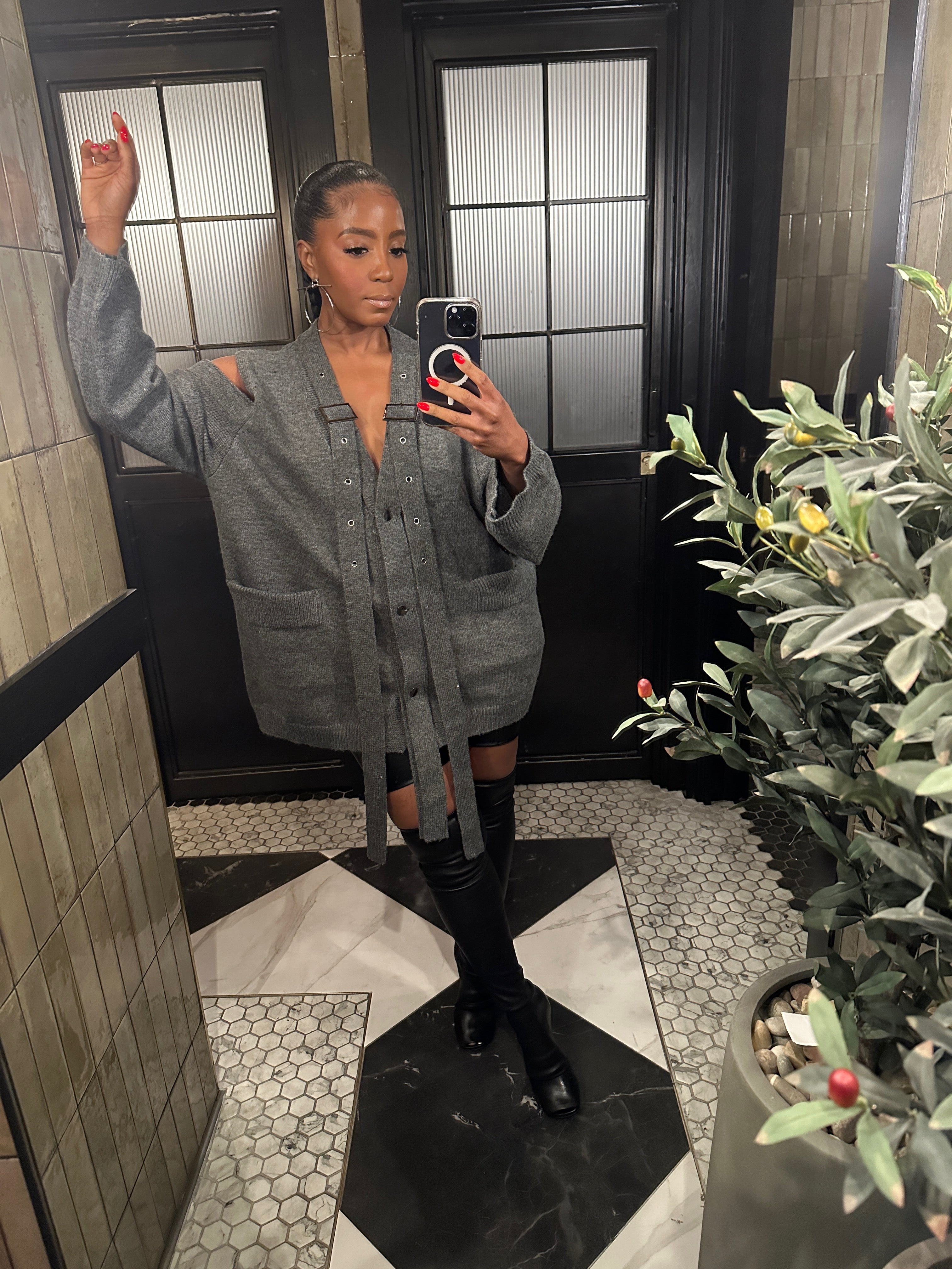 Grey Cold Shoulder Buckle Cardigan - The Vault by Sacha