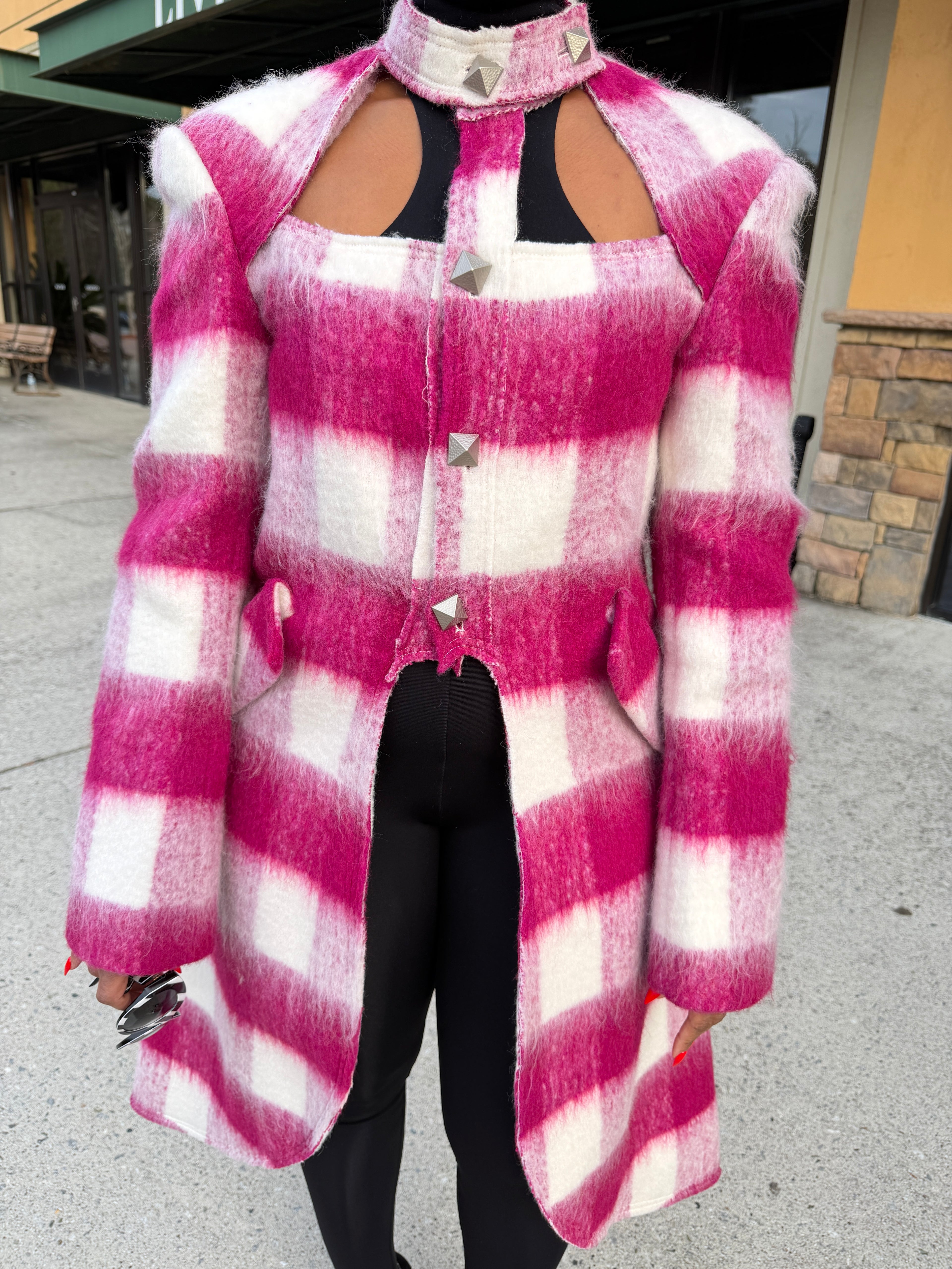 Magenta Mohair Cut out Coat - The Vault by Sacha