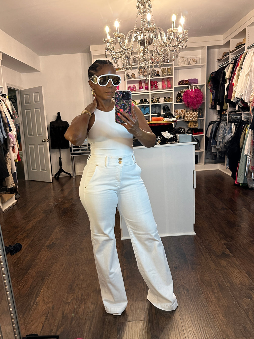 Golden buttons Wide Leg Trouser Jeans - The Vault by Sacha