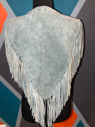 Blue Suede Beaded Fringe Poncho