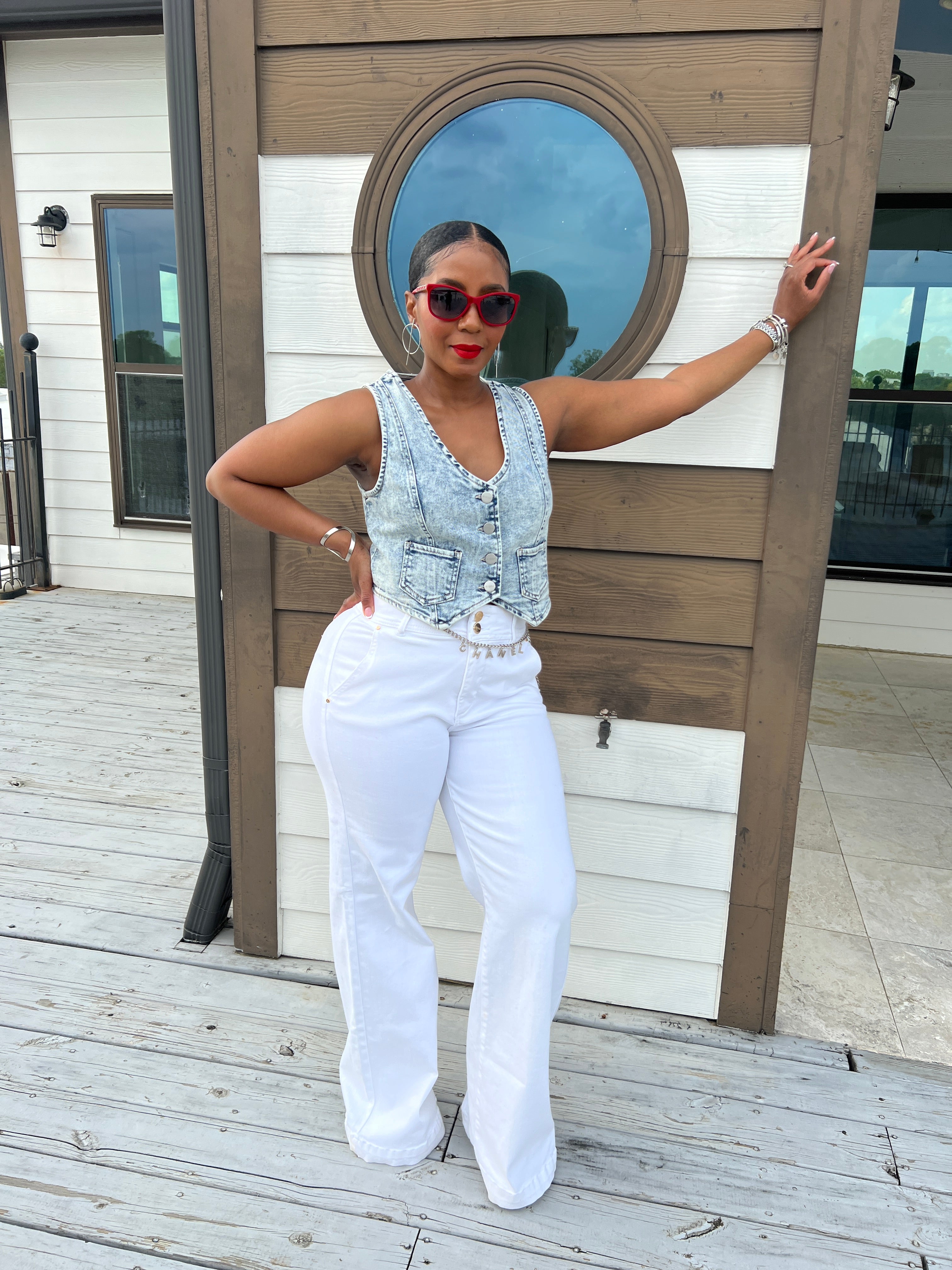 Cropped stone wash denim vest - The Vault by Sacha