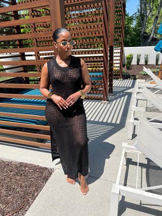 Midnight Mesh Crochet Dress