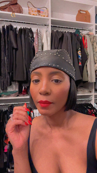 Genuine Leather perforated studded leather cap - The Vault by Sacha