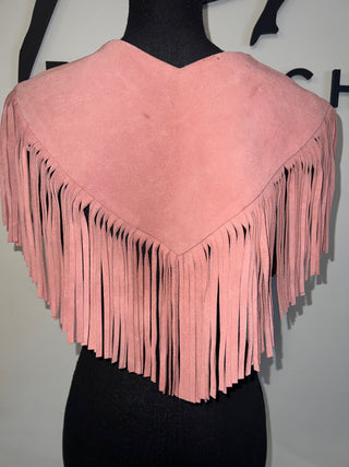 Pretty Pink Fringe Suede Poncho