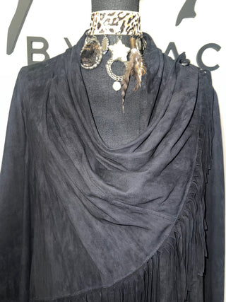 Suede Wrap Fringe Cardigan