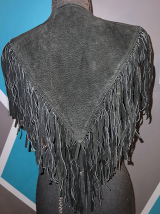 Ombré Feathers Suede Fringe Poncho