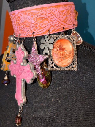 Pink Antique Cross Handmade Choker