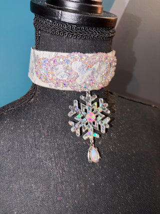 Iridescent Snowflake Handmade Leather Choker
