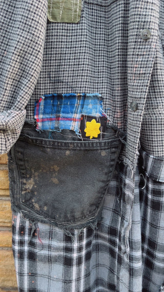 Custom Multi Plaid Army Aviator Patchwork Duster