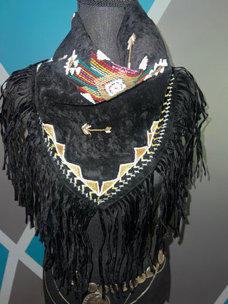 Velvet Embroidered Fringe Poncho