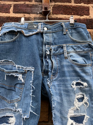 Custom Double Denim Distressed Jeans