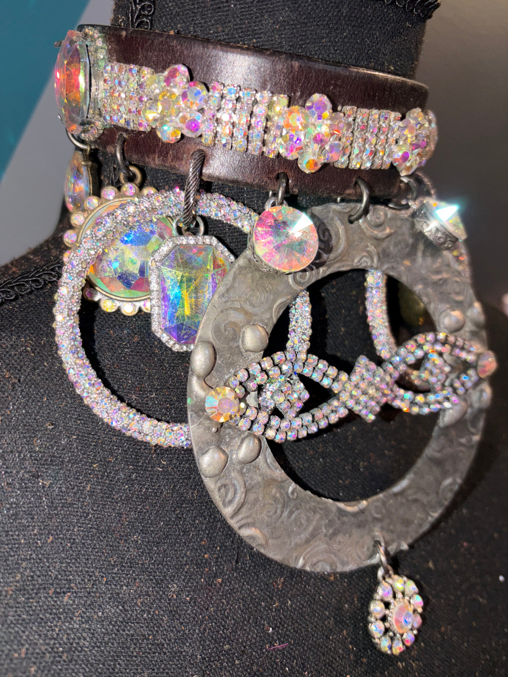 Infinity Iridescent Gems Handmade Leather Choker - The Vault by Sacha