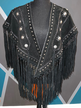 Embellished Studs Fringe Poncho