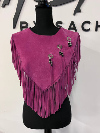 Fuchsia Suede Fringe Poncho