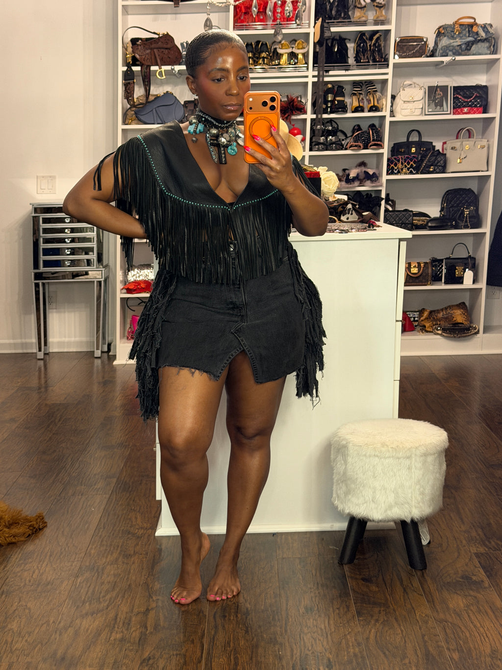 Leather fringe w/Turquoise beading