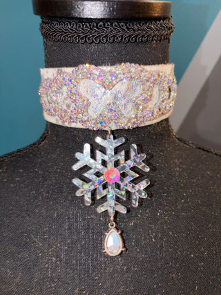 Iridescent Snowflake Handmade Leather Choker