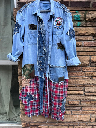 Custom Half Denim/Plaid Patchwork Duster - The Vault by Sacha