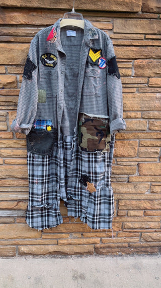 Custom Multi Plaid Army Aviator Patchwork Duster