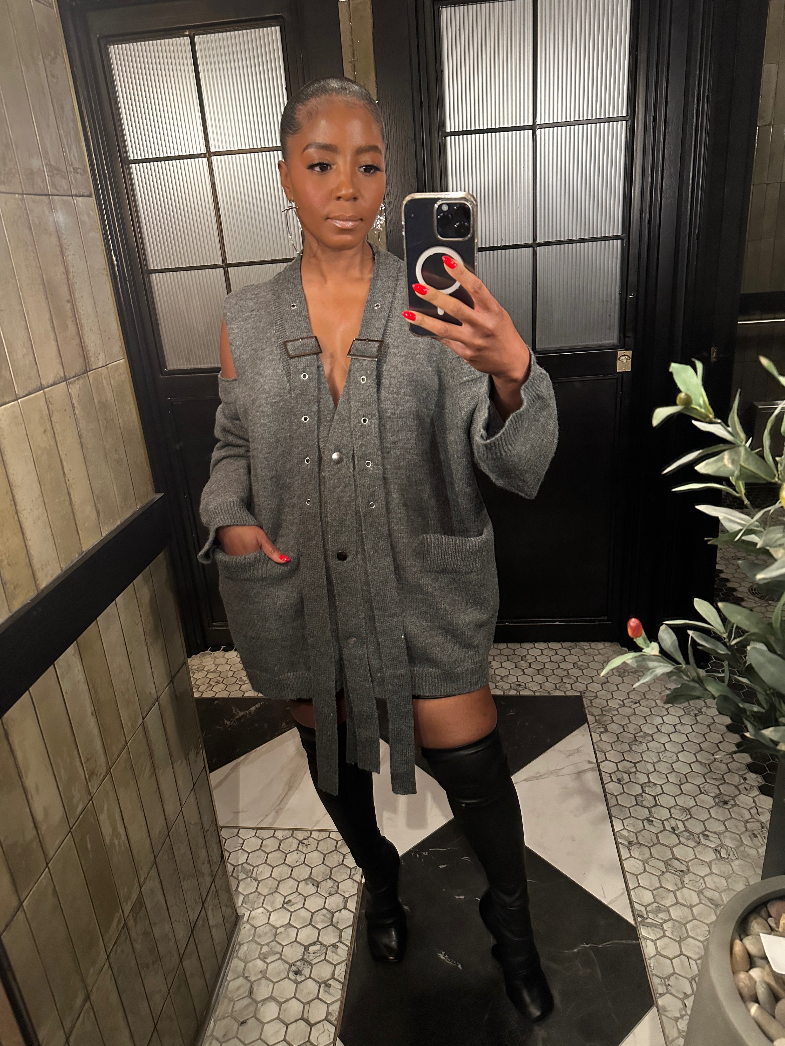 Grey Cold Shoulder Buckle Cardigan - The Vault by Sacha