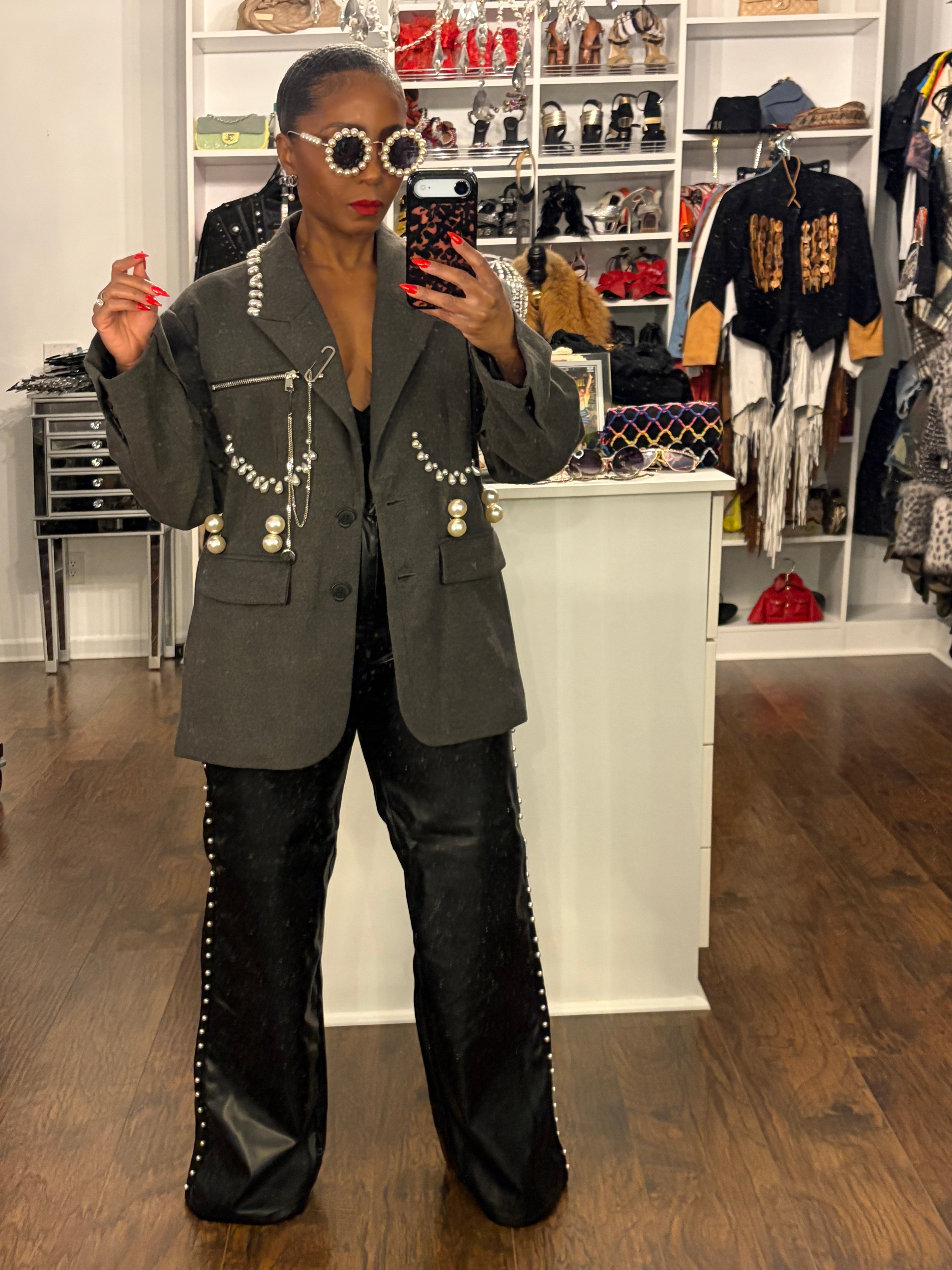 Pearl Studded Wide Leg Jeans - The Vault by Sacha