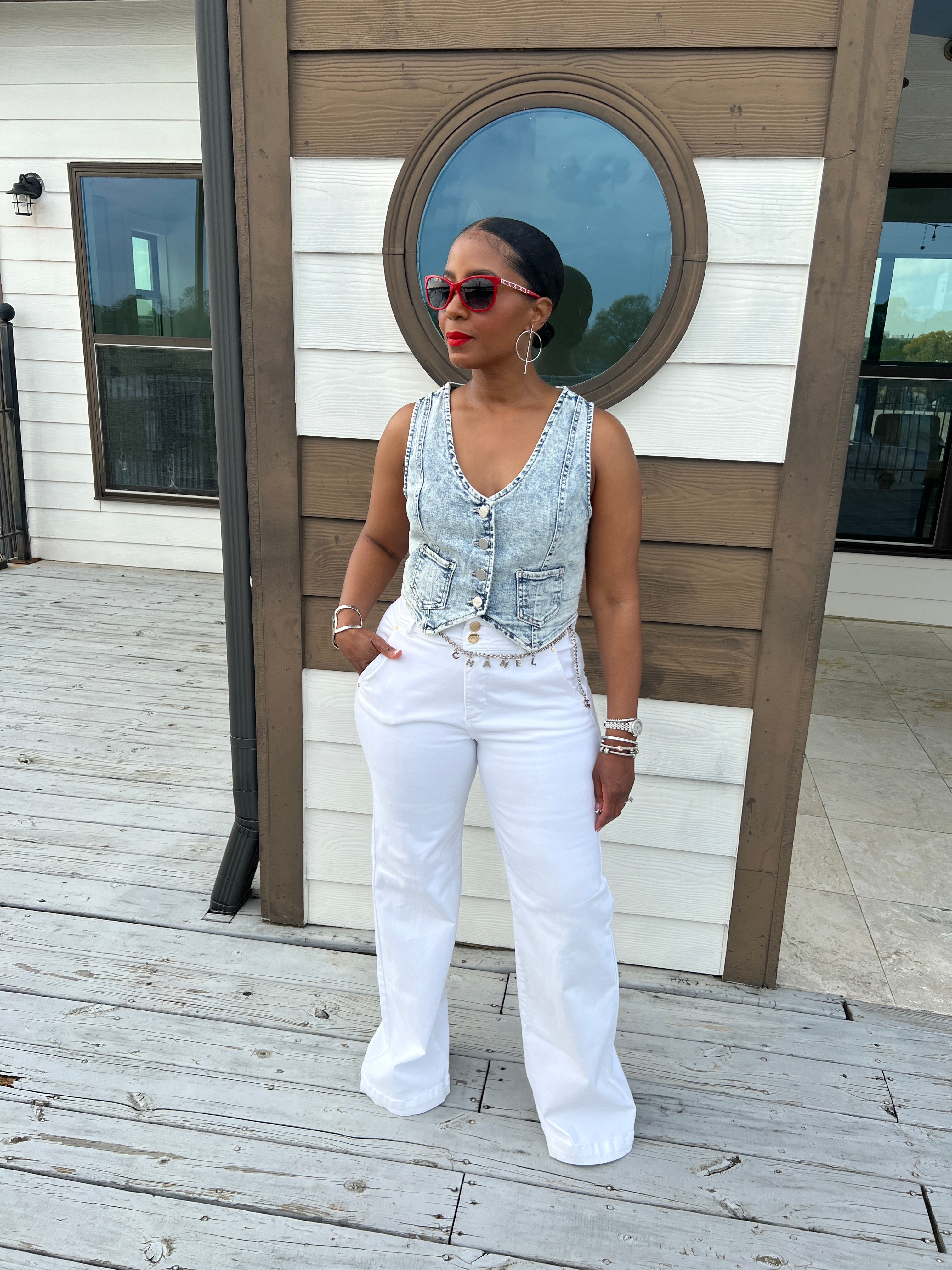 Cropped stone wash denim vest - The Vault by Sacha