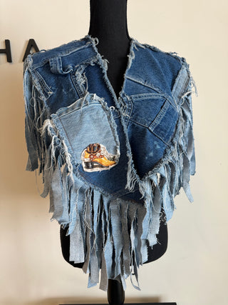 Boots On The Ground Custom Denim Fringe Poncho
