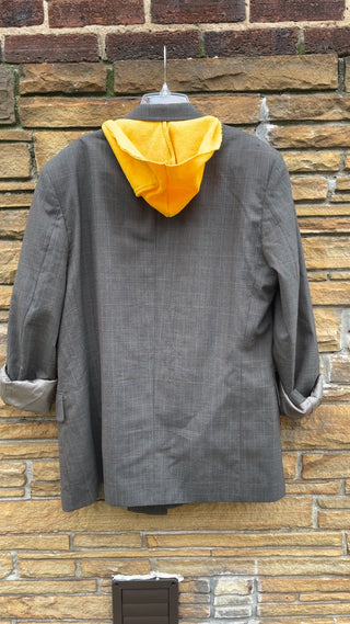 Custom Denim + Plaid Patchwork Yellow Hoodie Blazer