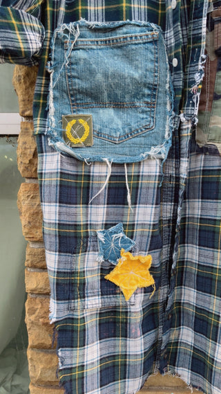 Custom Plaid Lace Shoulder Patchwork Duster