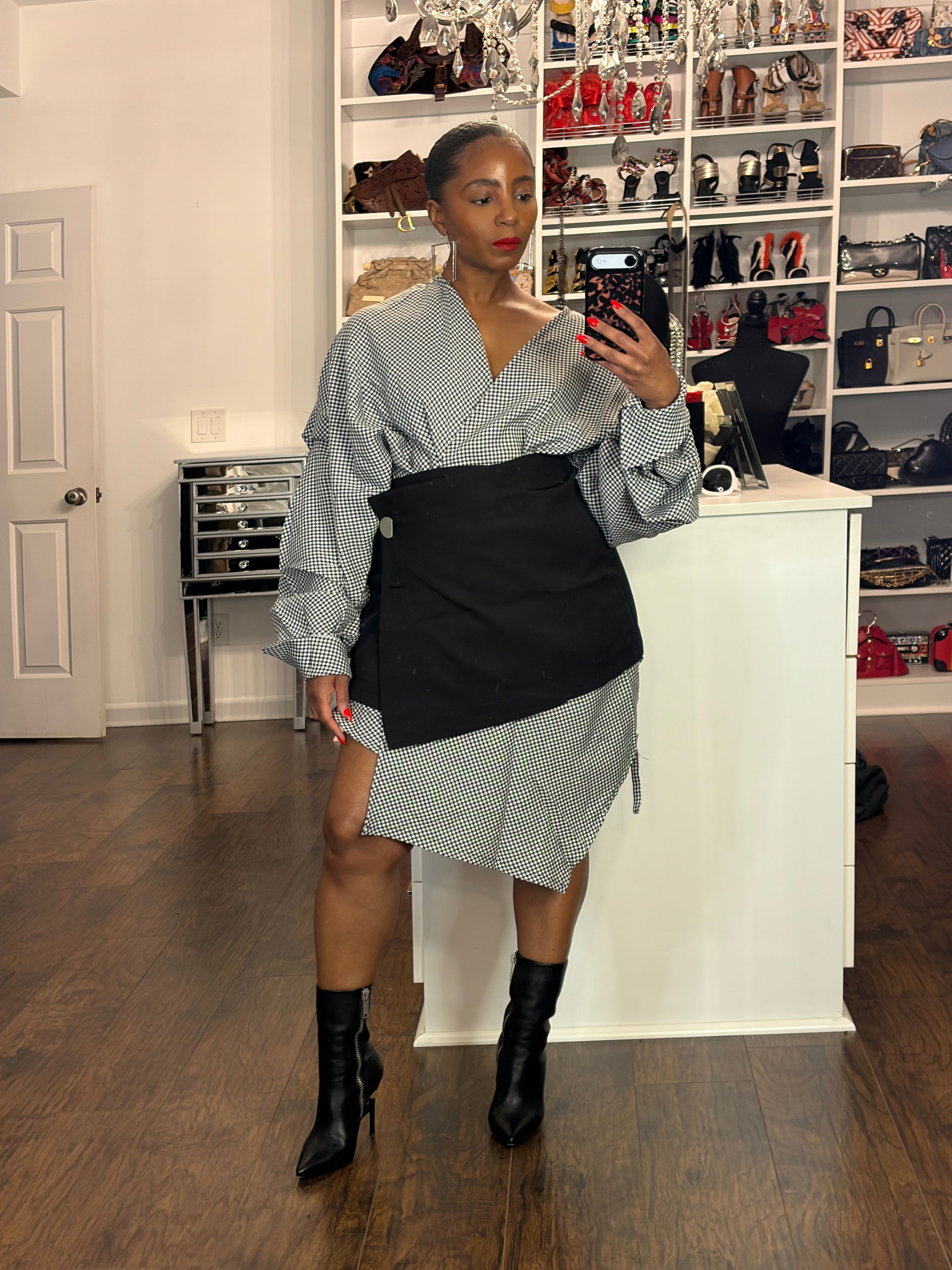 Two piece Checkered Wrap Dress Set - The Vault by Sacha